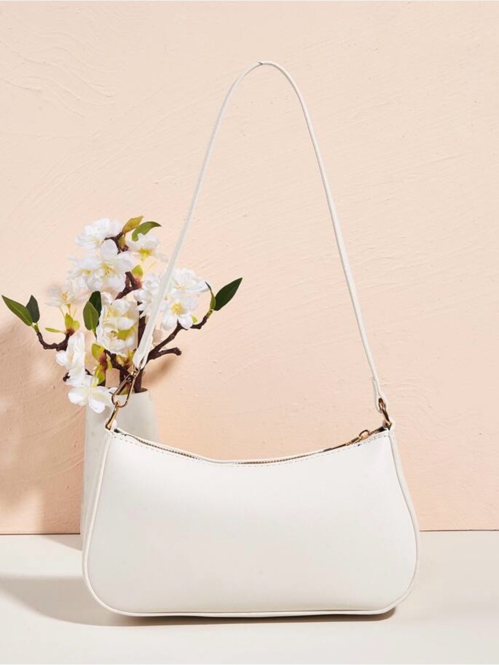 Amazon White Shoulder Bag with Gold Accents